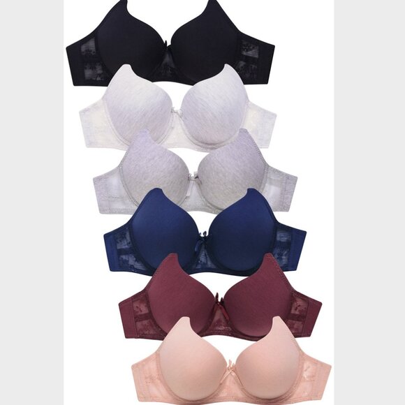 PACK OF 6 Women's Sofra Full Coverage Underwire Solid T Shirt Bras (BR4326P) - Picture 1 of 10